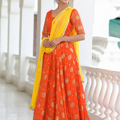 Kesariya Silk Lehenga Set