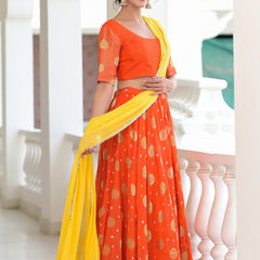 Kesariya Silk Lehenga Set