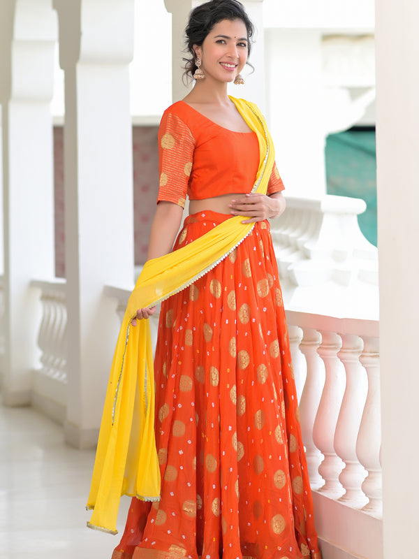 Kesariya Silk Lehenga Set