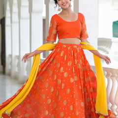 Kesariya Silk Lehenga Set