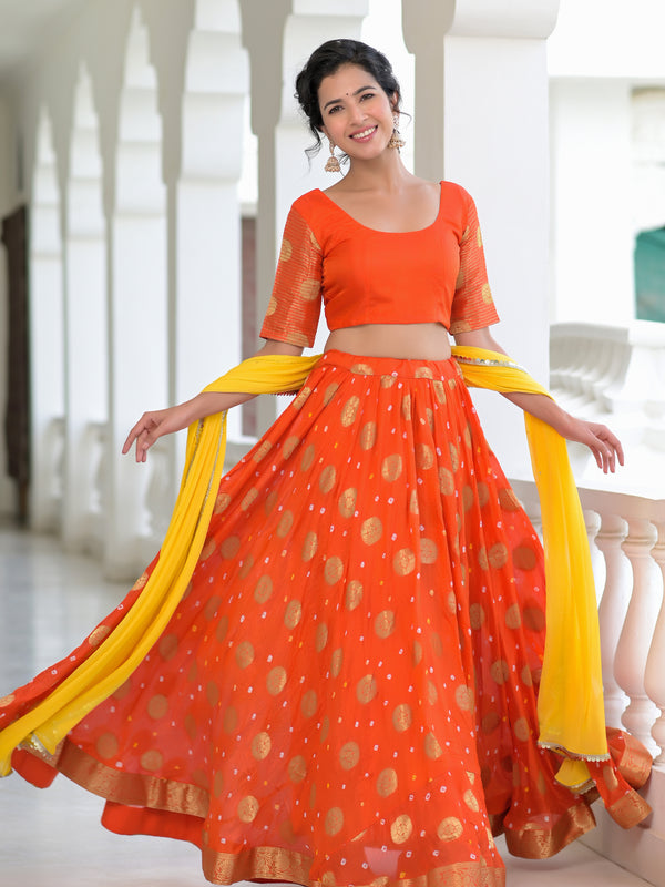 Kesariya Silk Lehenga Set