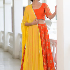 Kesariya Silk Lehenga Set