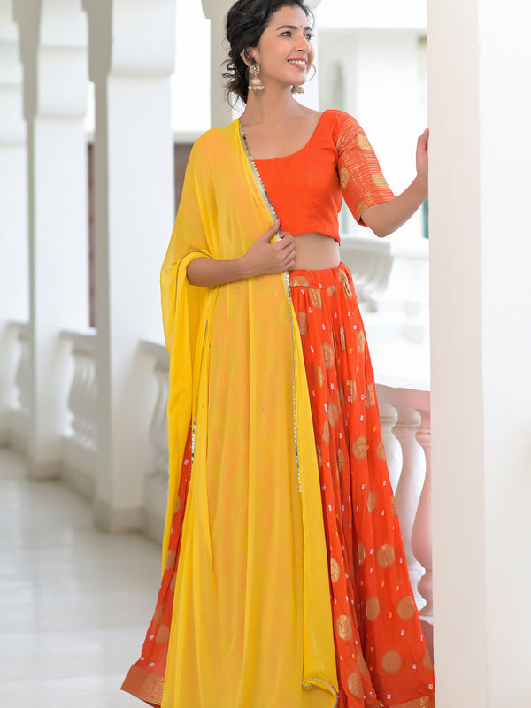 Kesariya Silk Lehenga Set