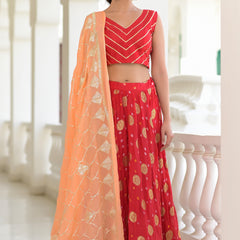 Gulnaar Red Silk Lehenga Set