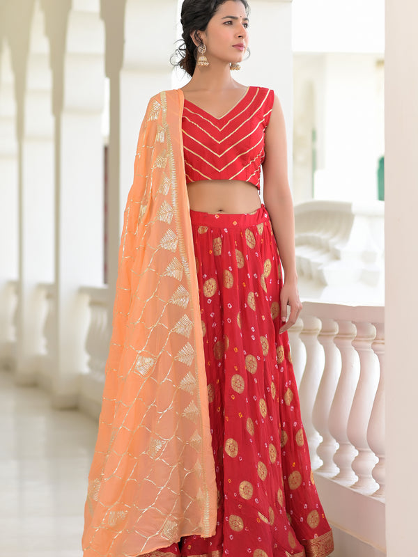 Gulnaar Red Silk Lehenga Set