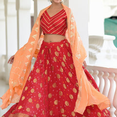 Gulnaar Red Silk Lehenga Set