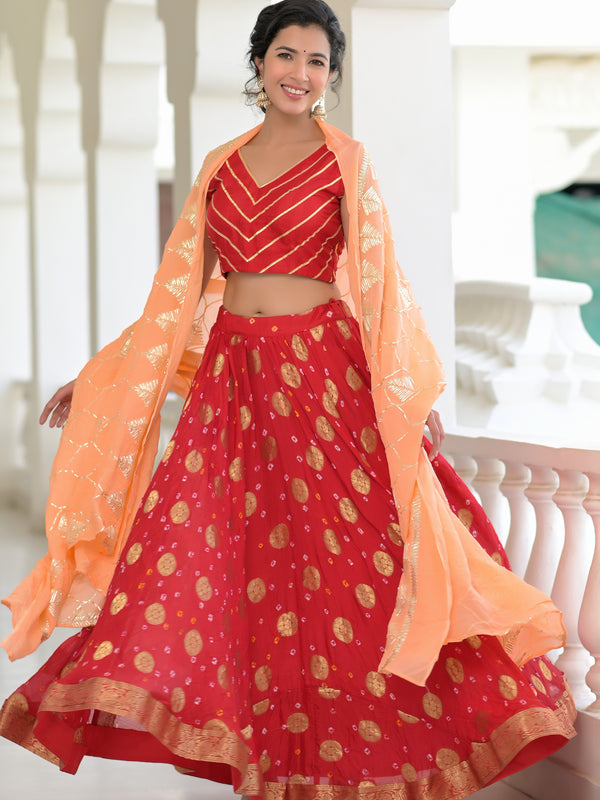 Gulnaar Red Silk Lehenga Set