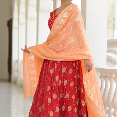 Gulnaar Red Silk Lehenga Set