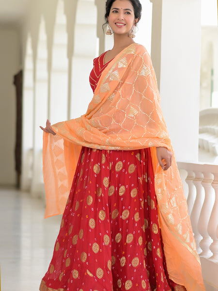 Gulnaar Red Silk Lehenga Set