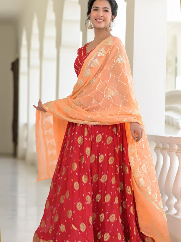 Gulnaar Red Silk Lehenga Set