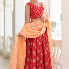 Gulnaar Red Silk Lehenga Set