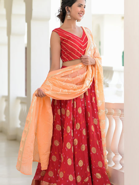 Gulnaar Red Silk Lehenga Set