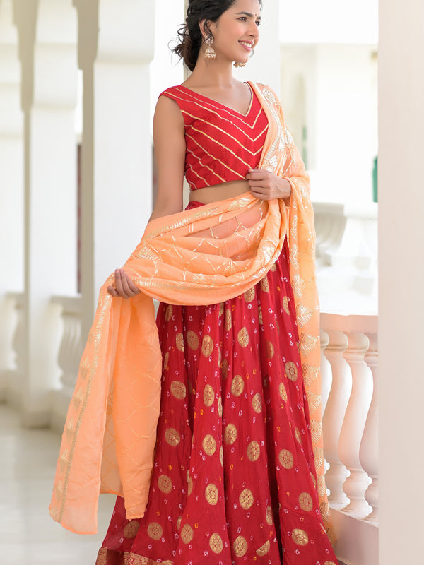 Gulnaar Red Silk Lehenga Set