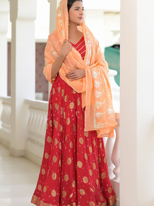 Gulnaar Red Silk Lehenga Set