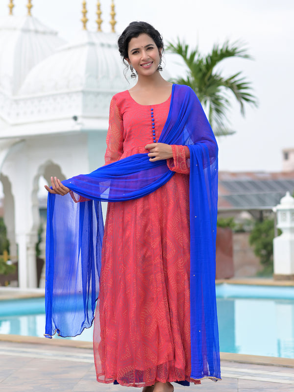 Rangrez Coral Anarkali Set