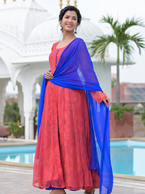 Rangrez Coral Anarkali Set