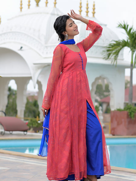 Rangrez Coral Anarkali Set