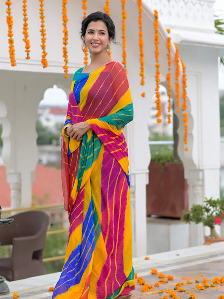 Mutli leheriya chiffon saree