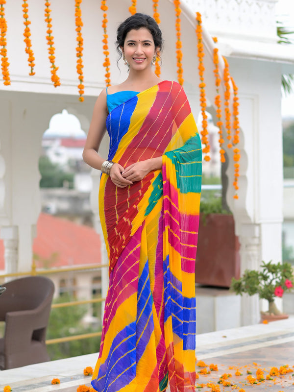 Mutli leheriya chiffon saree