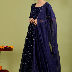 Blue mirror anarkali