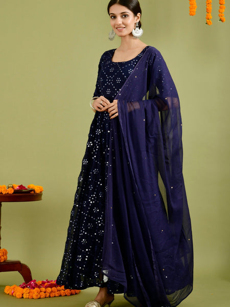 Blue mirror anarkali