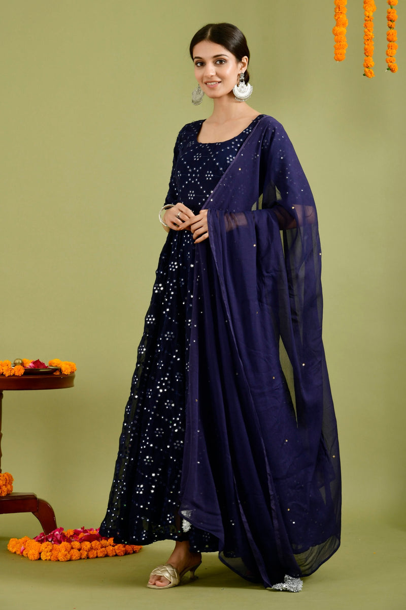 Blue mirror anarkali