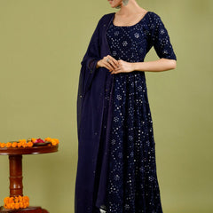 Blue mirror anarkali