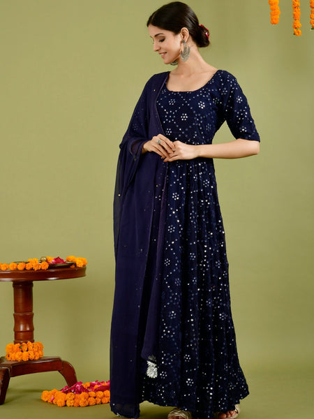 Blue mirror anarkali