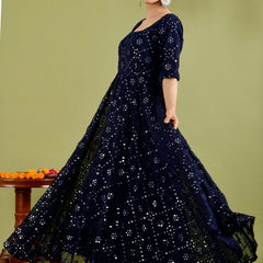 Blue mirror anarkali