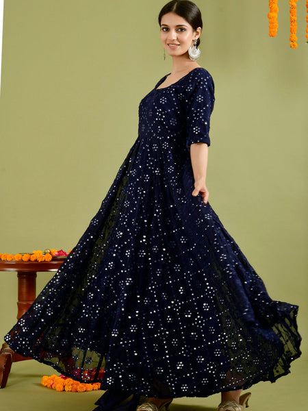 Blue mirror anarkali