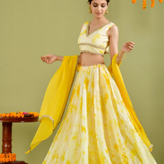 Yellow tie- dye Lehenga set