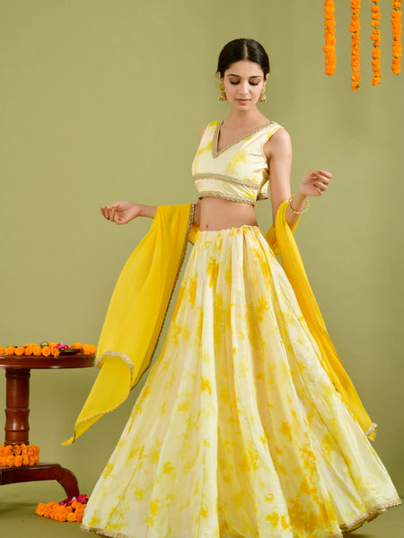 Yellow tie- dye Lehenga set