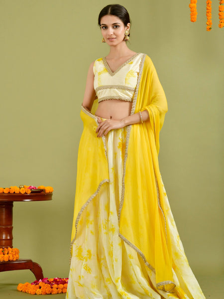 Yellow tie- dye Lehenga set