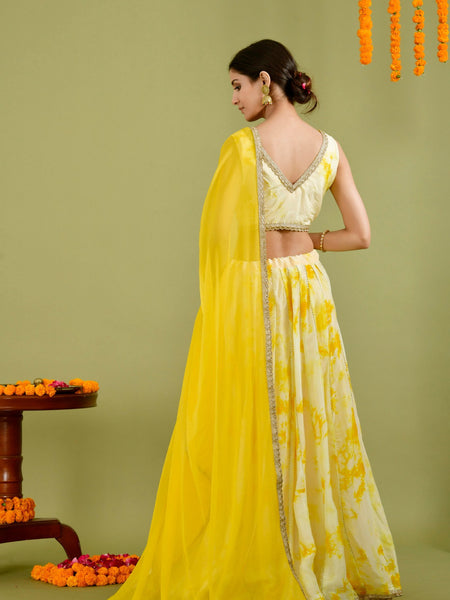 Yellow tie- dye Lehenga set