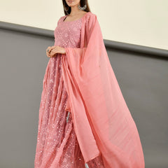 Pink mirror anarkali set