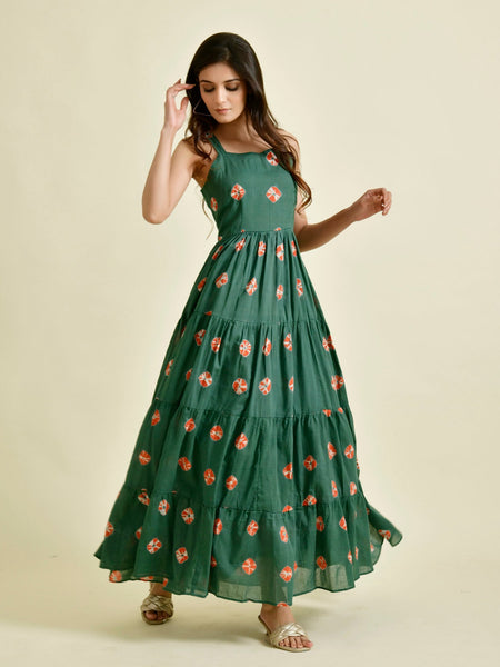 GREEN SHIBORI DRESS