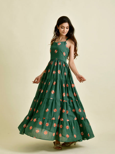 GREEN SHIBORI DRESS