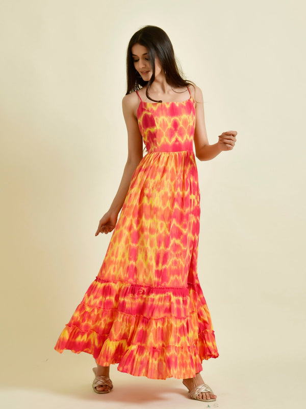 RED YELLOW TIE DYE DRESS