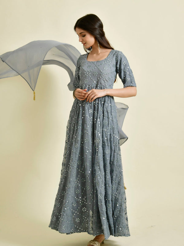 GREY MIRROR ANARKALI SET