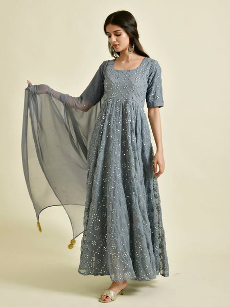 GREY MIRROR ANARKALI SET