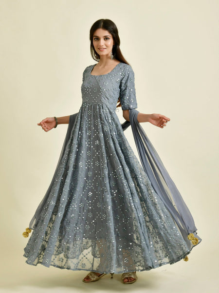 GREY MIRROR ANARKALI SET