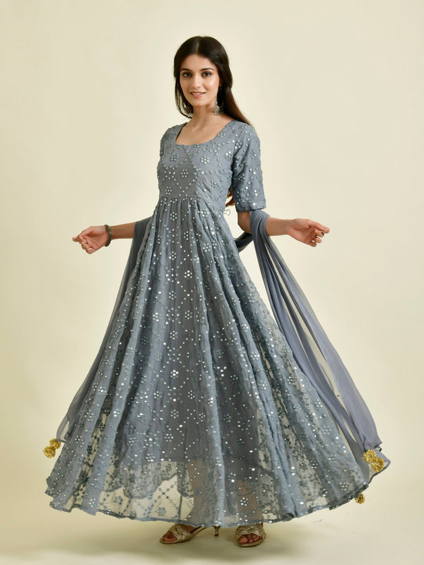 GREY MIRROR ANARKALI SET