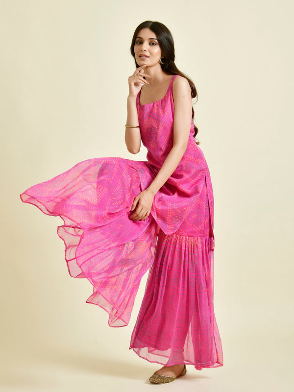 Bandhani magenta gharara set