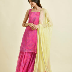 Bandhani magenta gharara set