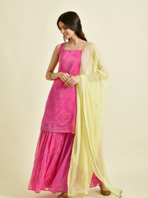 Bandhani magenta gharara set