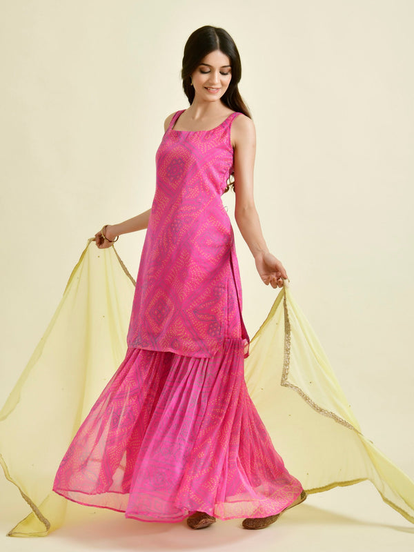 Bandhani magenta gharara set