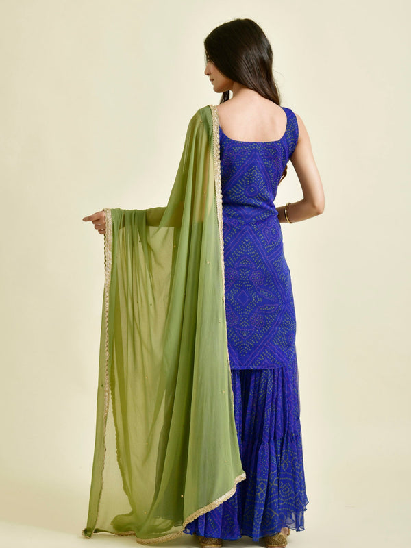 BLUE BANDHANI GHARARA SET