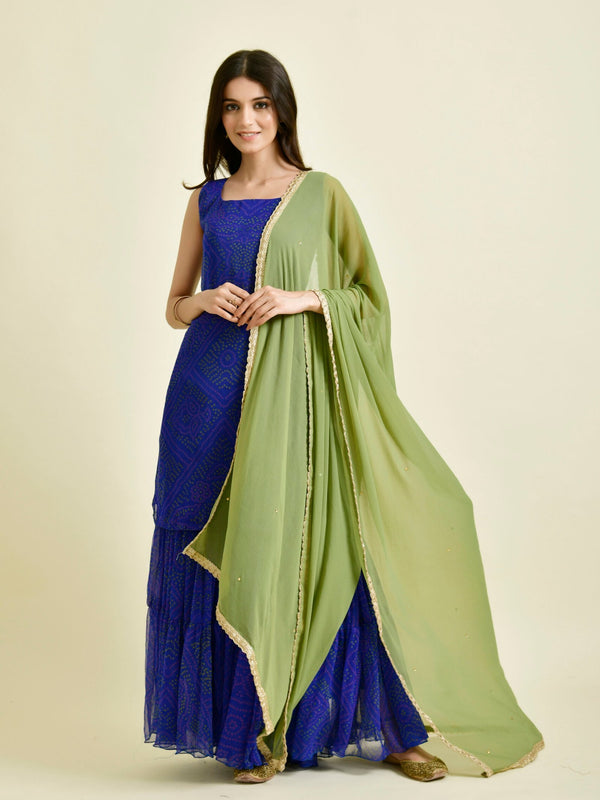 BLUE BANDHANI GHARARA SET