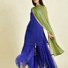 BLUE BANDHANI GHARARA SET