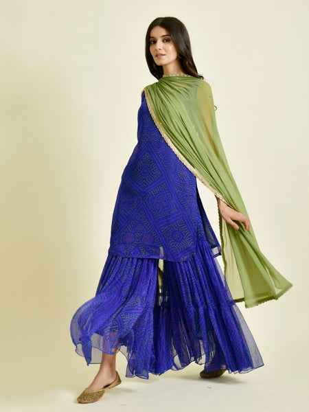 BLUE BANDHANI GHARARA SET